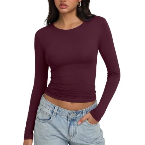 REORIA Womens Long Sleeve Slim Fit Y2K Basic Tops 2026 Fall Fashion