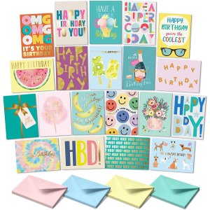 Sweetzer & Orange Sweetzer & Orange Happy Birthday Card Assortment Box Set of 20 with Envelopes