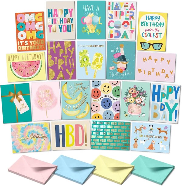 Sweetzer & Orange Sweetzer & Orange Happy Birthday Card Assortment Box Set of 20 with Envelopes