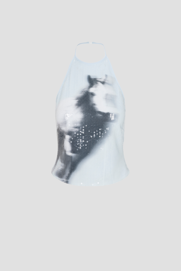 Natalia Sequin Mesh Halter Tank Top