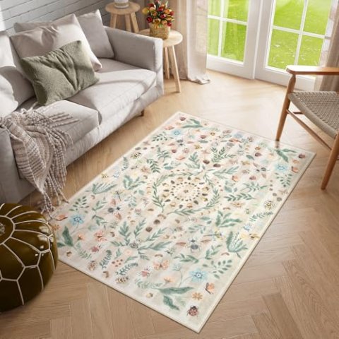 Lahome 3x5 Washable Non-Slip Low Profile Faux Wool Area Rug