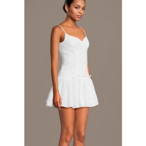 David s BridalEyelet Lace Sweetheart Drop Waist Mini Dress