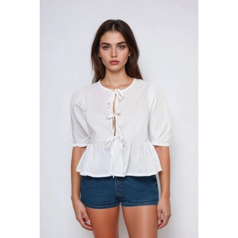 FOREVER 21Poplin 系带荷叶边上衣