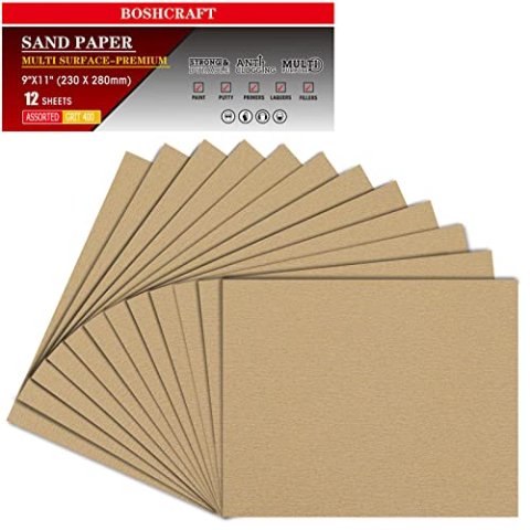 BOSHCRAFT 400 Grit 9" x 11" Aluminum Oxide Sandpaper 12 Sheets