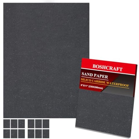 BOSHCRAFT 1500 Grit Waterproof Sandpaper 12 Pack 9x11 Inch for Wood Metal Automotive