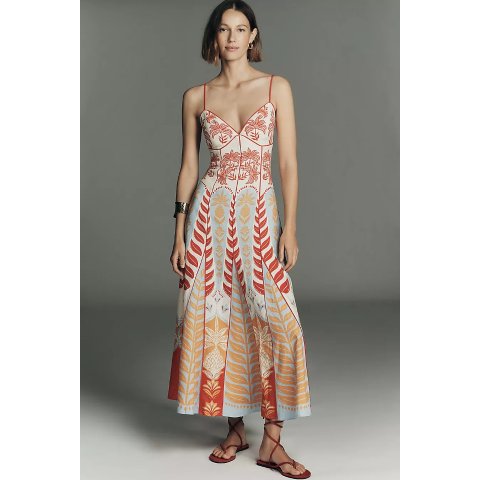  x Farm Rio Sleeveless V-Neck A-Line Maxi Dress