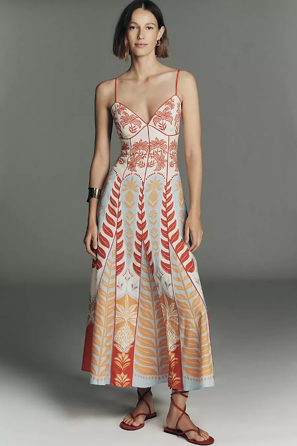  x Farm Rio Sleeveless V-Neck A-Line Maxi Dress