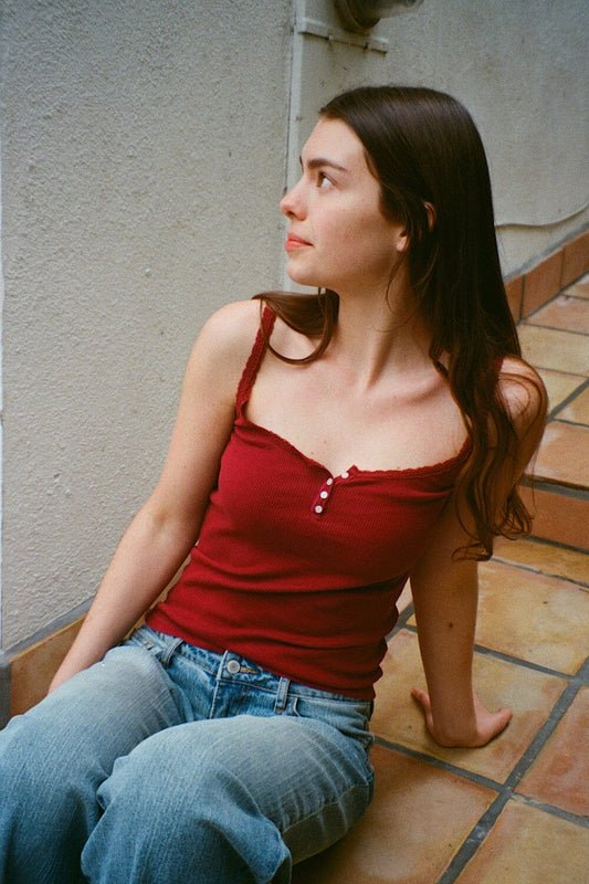 Amaya Lace Button Tank Top 100% Cotton