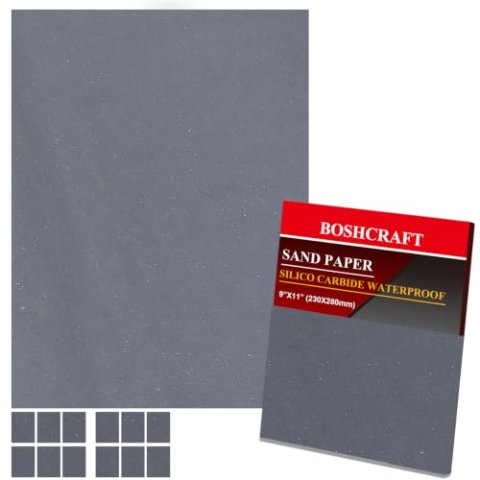 BOSHCRAFT 1000 Grit Waterproof Sandpaper 12 Pack 9"x11" Sheets for Wood Metal Automotive Polishing Silicon Carbide