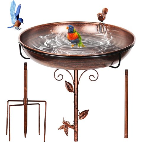 GRECOMEIN 12 Inch Metal Outdoor Bird Bath