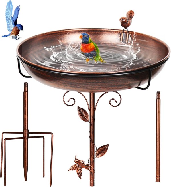 GRECOMEIN 12 Inch Metal Outdoor Bird Bath