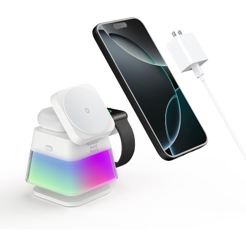 Minthouz 3-in-1 Wireless Charging Station for iPhone, Apple Watch & AirPods, Multi-Device with Color Light