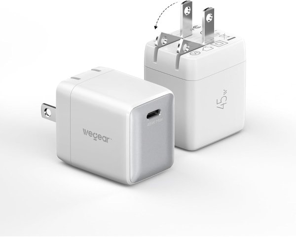 wegear Nano 45W GaN Foldable USB-C Charger Block 2-Pack