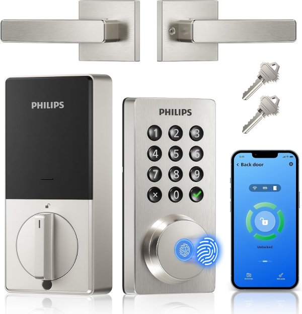 Philips Smart Door Lock with Handle Built-in WiFi App & Voice Control Fingerprint Keyless Deadbolt