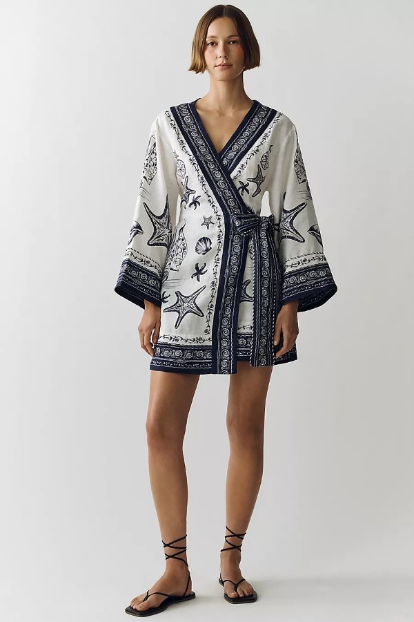  100% Linen Wrap Mini Dress