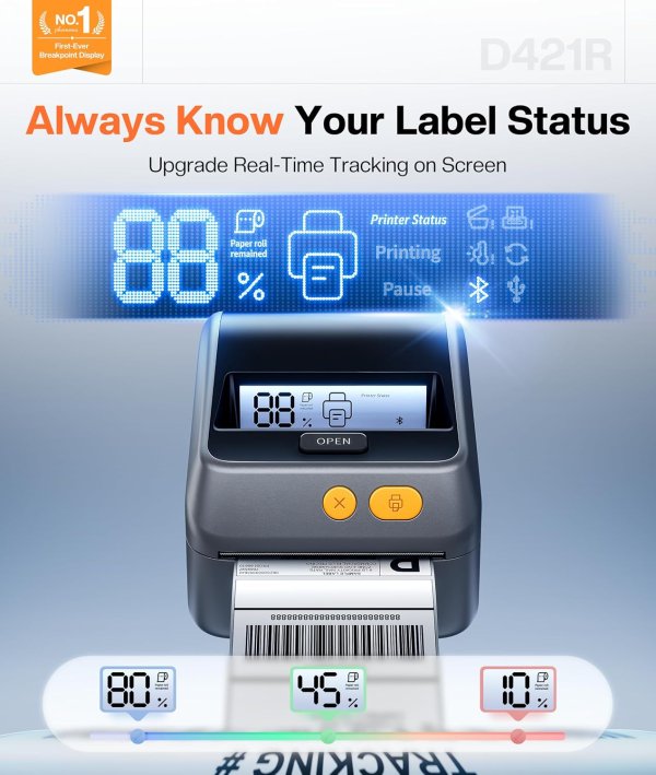 Phomemo D421R Shipping Label Printer with Display and Built-in Label Bin