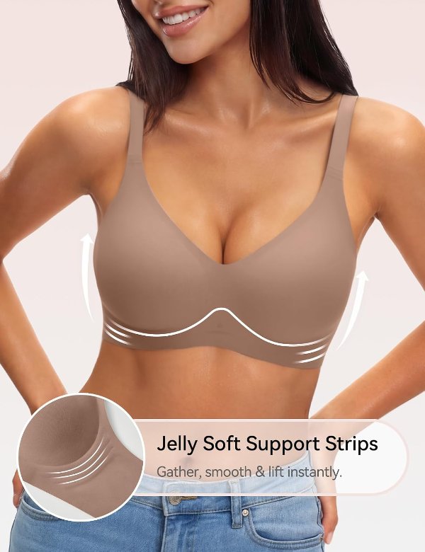 NIASOUL Women's Wireless Seamless Deep V Push Up Bra