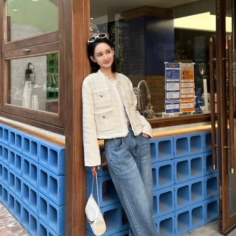Maje 短款粗花呢夹克 米色 女士