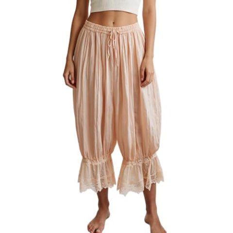 TUWIXIUW Women Cropped Lace Ruffle Bloomer Pants Boho Western