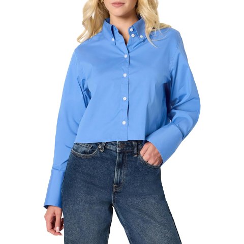 Amazon Essentials Amazon Essentials Women s Oversized Fit Cropped Cotton Stretch Poplin Button-Down Shirt