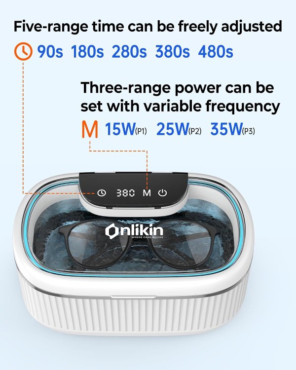 onlikin Ultrasonic Jewelry Cleaner 45KHz 35W 20oz Stainless Steel Tank 5 Timer Modes