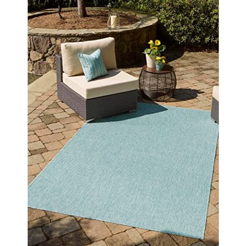 Unique Loom Solid Flatweave Indoor/Outdoor Area Rug 6'1" x 9' Rectangle