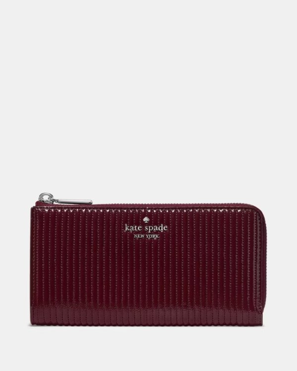 Shiny Quilted Large Slim L Zip Wallet
