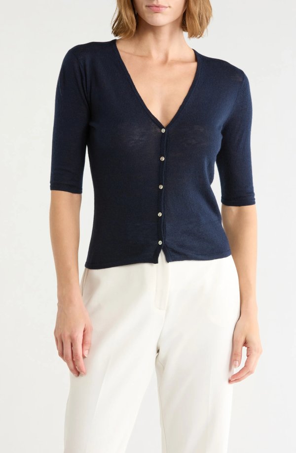 Vince Women's V-Neck Elbow Sleeve Cardigan