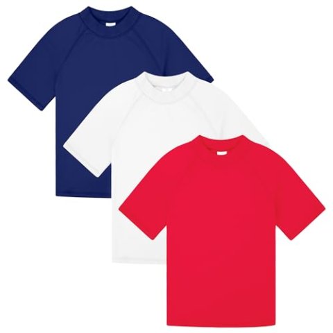 BIG ELEPHANT 3-Pack Kids Short Sleeve Rash Guard UPF 50+ Quick-Dry
