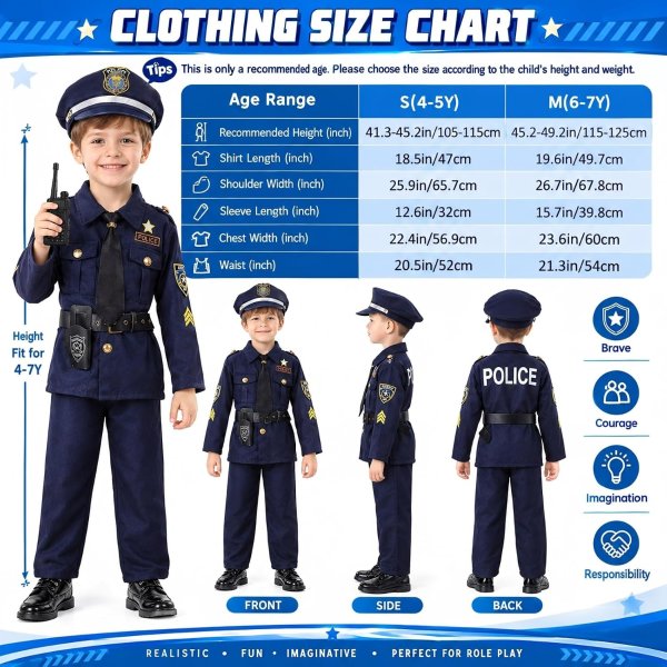 Skirfy 儿童警察扮演服套装 16件