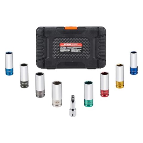 VEVOR 9-Piece 1/2 Inch Drive CR-MO Impact Socket Set with Case and Extension Bar