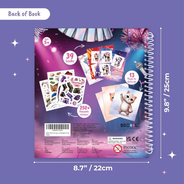 BSCOOL Superstar Kitten Sticker Dress Up Activity Book 300+ Reusable Stickers