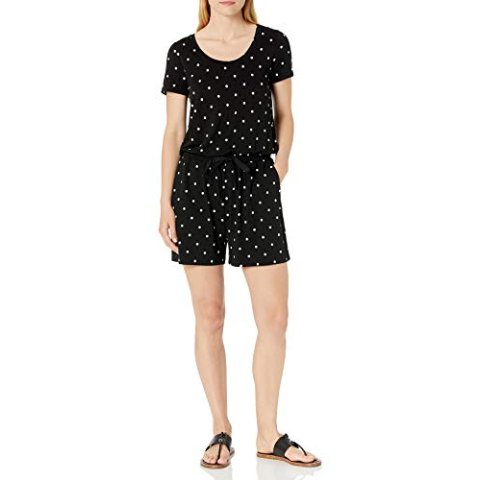 Amazon Essentials Women's Short-Sleeve Scoop Neck Romper with Elastic Waist Large