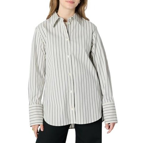 Amazon Essentials Women's Oversized-Fit Cropped Cotton Stretch Poplin Shirt Small