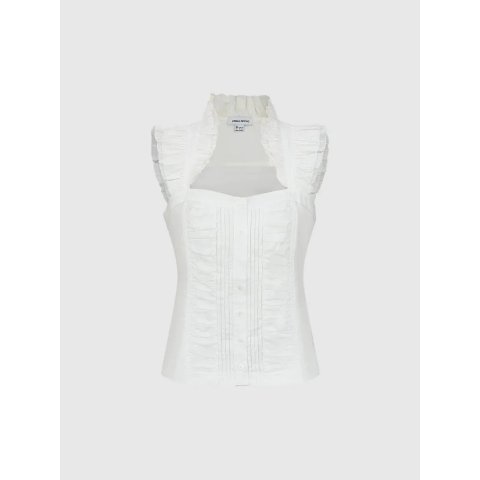 Ruched Square Neck Cotton Shirt