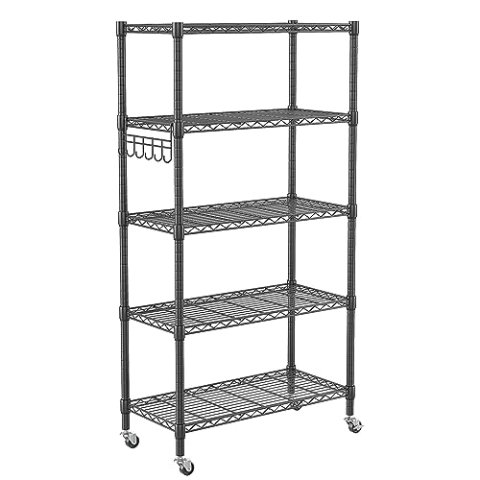 Homdox 5-Tier Metal Storage Shelves with Wheels Adjustable Wire Shelving Unit