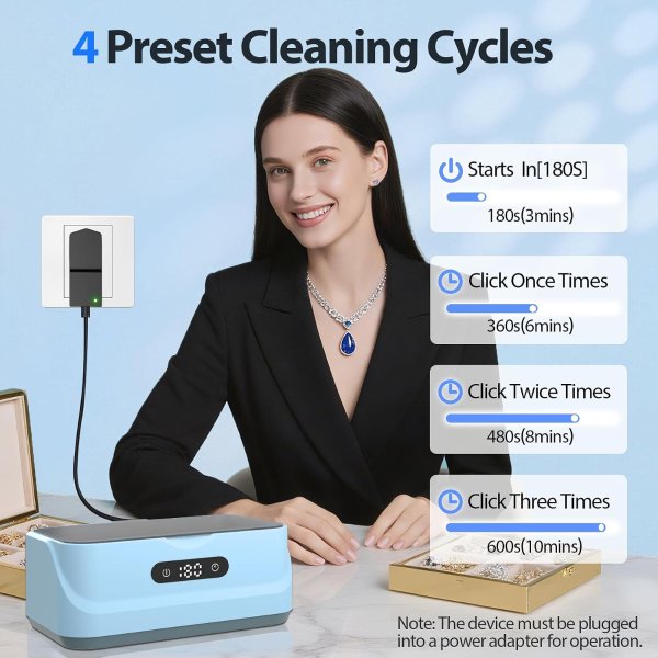 Klivvio Ultrasonic Jewelry Cleaner 48kHz Portable 13.5oz for Home and Travel