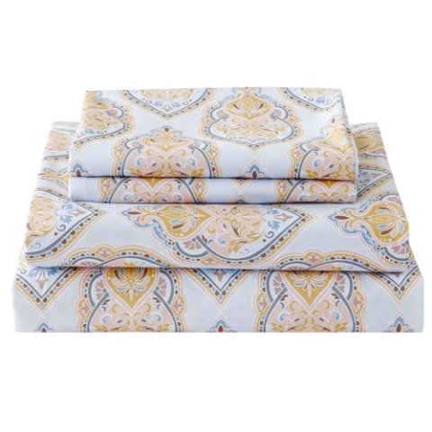 ChicView King Size Boho Paisley Printed 4-Piece Microfiber Sheet Set Deep Pockets
