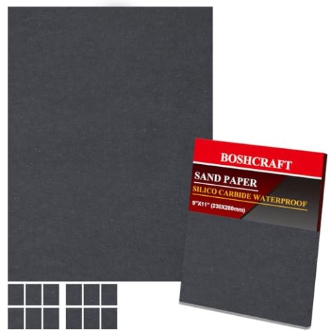 BOSHCRAFT 2000 Grit Waterproof Sandpaper 12 Pack 9"x11" for Wood Metal Polishing
