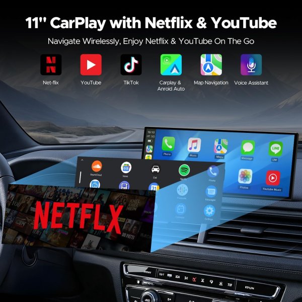 Volam 11英寸无线CarPlay安卓车载显示屏 触控 备份摄像头
