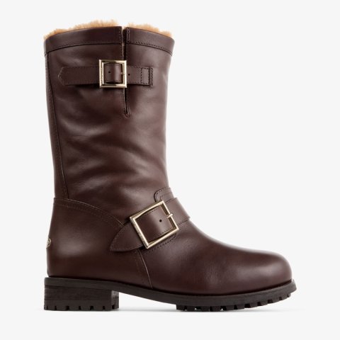 Biker Mid Shearling-Lined Mid Boots Shiny Calf Leather