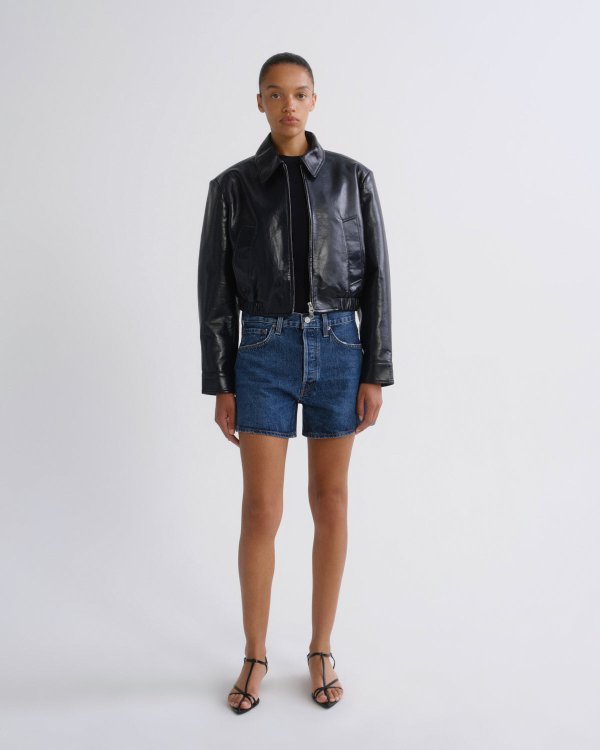 Parker Long High-Rise Denim Shorts Dark Indigo