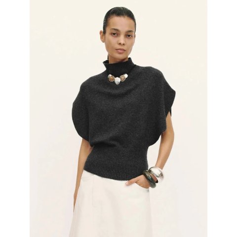 URban RevivoURBAN REVIVO Knit Mock Neck Short Sleeve Sweater Ribbed Hem