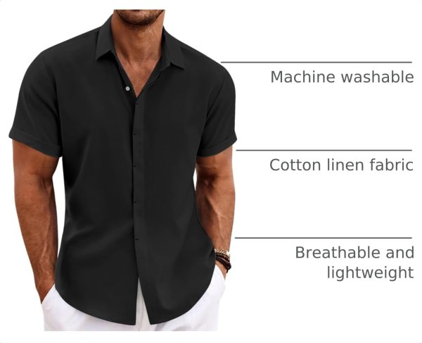 COOFANDY Men's Linen Short Sleeve Casual Button Down Shirt