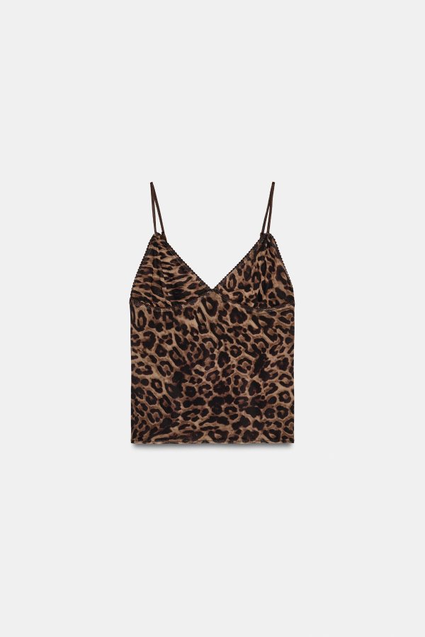 ZARA 动物纹薄纱吊带上衣