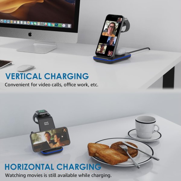 Minthouz 3 in 1 Fast Wireless Charging Station 20W Adapter Compatible with iPhone Apple Watch AirPods