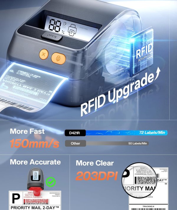 Phomemo D421R Shipping Label Printer with Display and Built-in Label Bin
