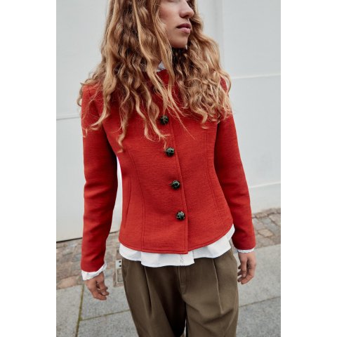 ZaraStraight-Cut Shoulder-Pad Jacket Long Sleeve Button Front