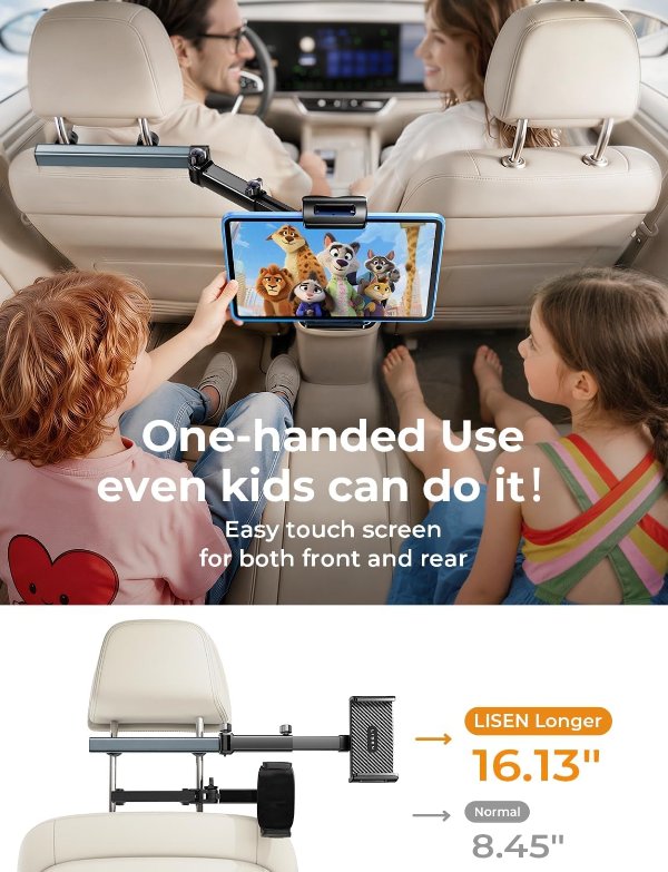 Lisen iPad Holder for Car 4-in-1 Adjustable Arm Back Seat Tablet Mount