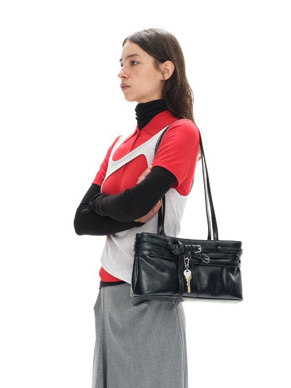 BROCLE Vein Pattern Cow Leather Shoulder Bag